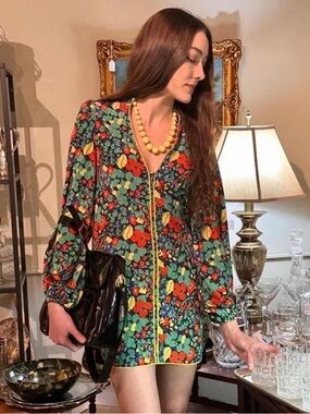 Alexis Vibrant Floral V neck  Mini Dress Size XS